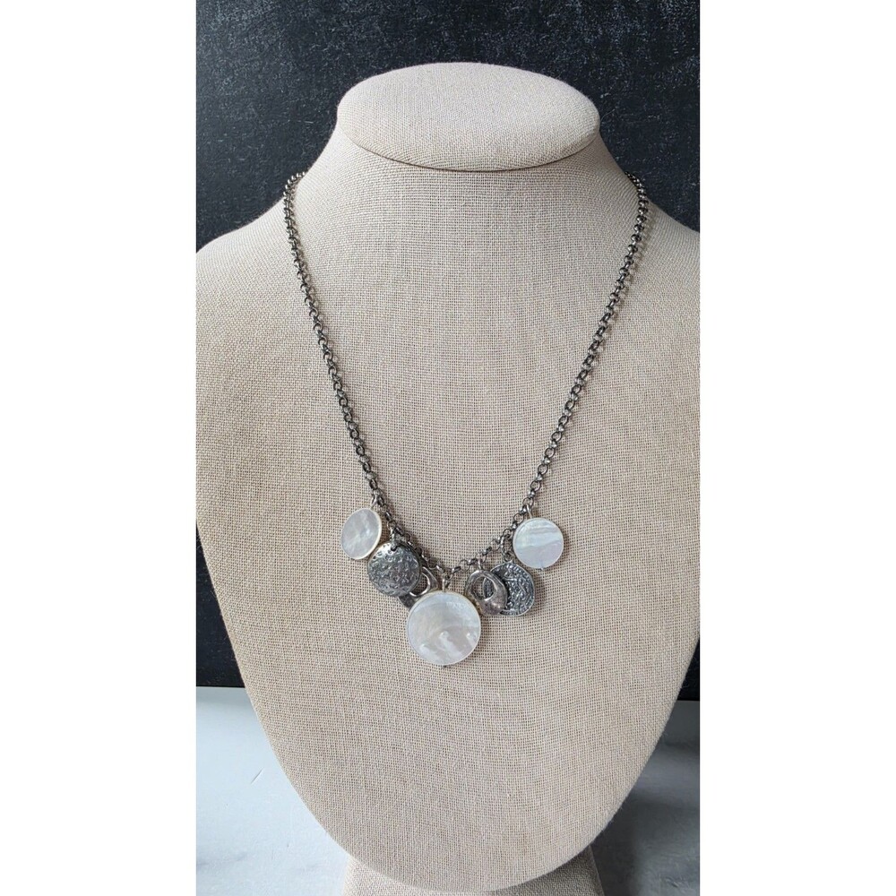 Silpada 925 Sterling Silver MOP & Floral Disc Charm Pendant Necklace Vintage